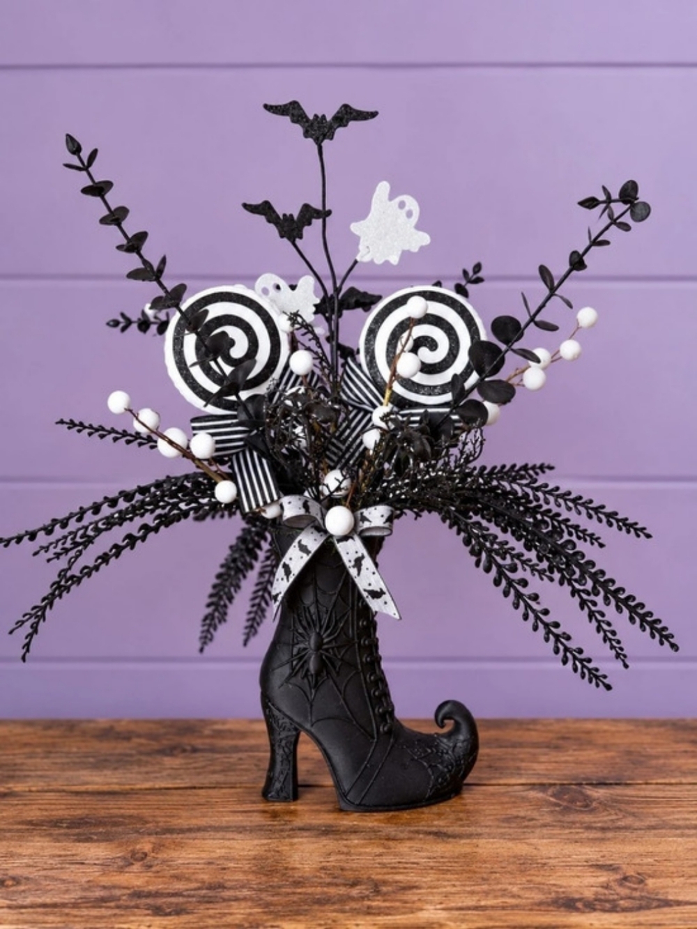 10" Black Witch Boot Vase Decor
